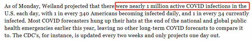 全美每天有约100万的活跃病例 全美每天有约100万的活跃病例