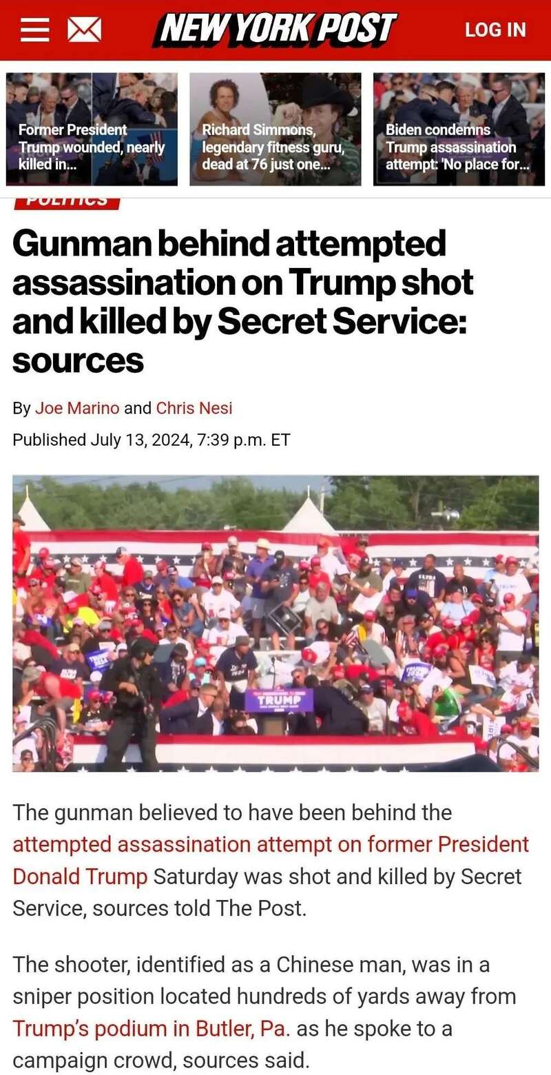纽约邮报竟称射特朗普的枪手是中国人 又悄悄改了
