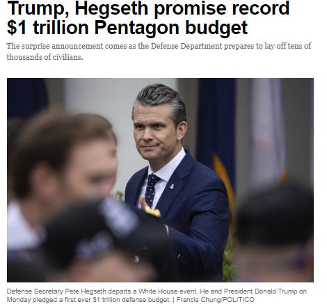 特朗普与赫格塞思承诺提出1万亿美元国防预算 特朗普与赫格塞思承诺提出1万亿美元国防预算